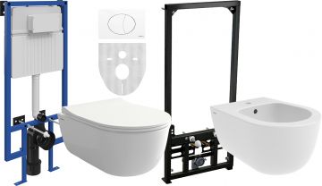 Комплект Унитаз подвесной BOCCHI V-Tondo Rimless 1417-001-0129 белая глянцевая + Крышка A0336-001 с микролифтом, глянцевая белая + Инсталляция STWORKI + Кнопка 230824 белая + Биде + Инсталляция AlcaPlast A105 /1120