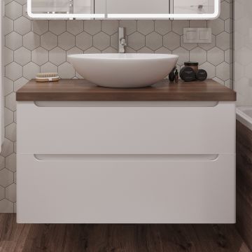 Тумба с раковиной STWORKI Берген 100, белая с темной столешницей, Moduo 55 Leaf