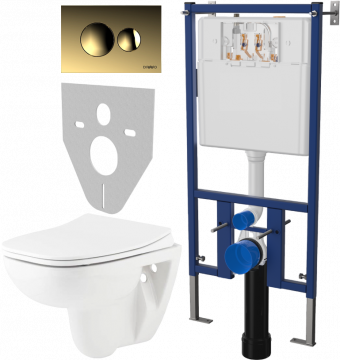Комплект Унитаз подвесной Seramiksan Petite + Крышка AG50006 с микролифтом + Инсталляция DIWO + Кнопка 7315 золотая