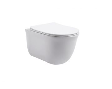 AQ1111-00 КЛАССИК Унитаз подвесной безободковый 525*365*340, тонкое сиденье с механизмом плавного закрывания, крепеж