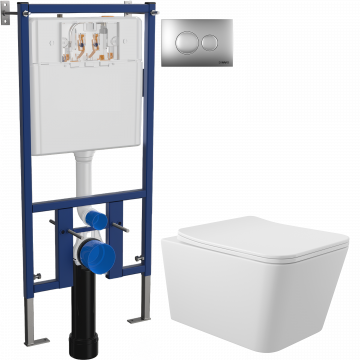 Комплект Унитаз подвесной Aqueduto Macio MAC0120 безободковый, с микролифтом, белый матовый + Инсталляция DIWO + Кнопка 7311 хром матовый