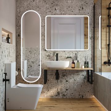 Мебель для ванной DIWO Элиста 100 светлое дерево, с раковиной Moduo 50 Square, в скандинавском стиле, овальная (гарнитур, мебель)