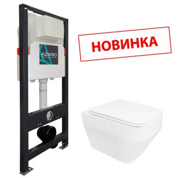 Сет AZARIO NEW Инсталляция для подвесного унитаза 3/6л + подвесной нитаз Azario MONEO безободковый, в комплекте с быстросъемным сидением микролифт (AZ-501A+AZ-0062)