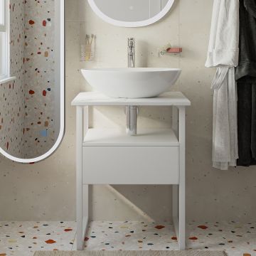 Тумба с раковиной DIWO Элиста 60 белый мрамор с раковиной Moduo 55 Leaf