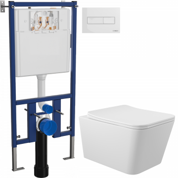 Комплект Унитаз подвесной Aqueduto Macio MAC0120 безободковый, с микролифтом, белый матовый + Инсталляция DIWO + Кнопка 7320 белая