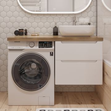 Тумба с раковиной STWORKI Берген 60, белая со светлой столешницей 122, Moduo 50 Square, L