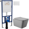 Комплект Унитаз подвесной Aqueduto Macio MAC0130 безободковый, с микролифтом, серый матовый + Инсталляция DIWO + Кнопка 7320 белая