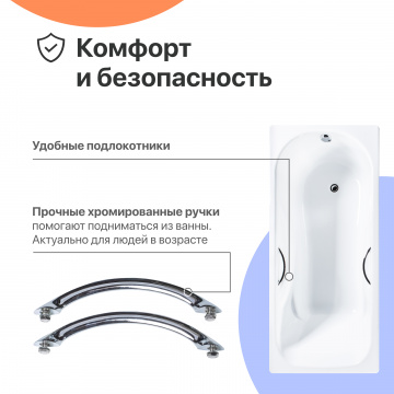 Чугунная ванна DIWO Ярославль 170x75 см, с ножками, с ручками