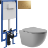 Комплект Унитаз подвесной Aqueduto Ovo OVO0130 безободковый, с микролифтом, серый матовый + Инсталляция STWORKI + Кнопка Хельсинки 500474 золотая матовая