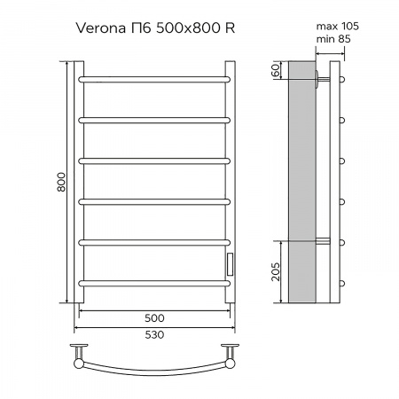 Полотенцесушитель электрический AZARIO VERONA 500/800 6 секций, диммер справа, белый (AZ04858W)