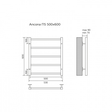 Полотенцесушитель водяной AZARIO ANCONA 500/600 квадрат, 5 секций, нижнее/диагональное подключение, 1/2", хром (AZ75556)
