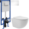 Комплект Унитаз подвесной Aqueduto Ovo OVO0110 безободковый, с микролифтом, белый глянцевый + Инсталляция STWORKI + Кнопка Хельсинки 500470 белая