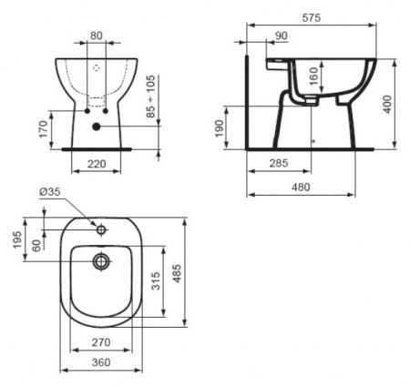 Биде напольное Ideal Standard Tempo цвет белый, овальное, 36x48.5 см (T510201)