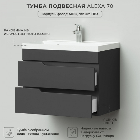 Комплект тумба Итана Sky 70 (699х448х560) подвесная, с раковиной Clarissa 70, графит (CS00091540)