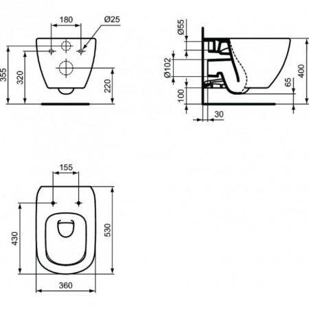 Унитаз подвесной  Ideal Standard Tesi без сиденья, черный матовый (T0079V3)