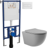 Комплект Унитаз подвесной Aqueduto Ovo OVO0130 безободковый, с микролифтом, серый матовый + Инсталляция DIWO + Кнопка 7320 белая