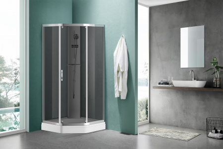 Душевая кабина AZARIO DENVER 90х90х200 серое стекло 4 мм. с покрытием Easy Clean, задняя панель черная, цвет профиля хром (AZ-N10806 900 GREY)