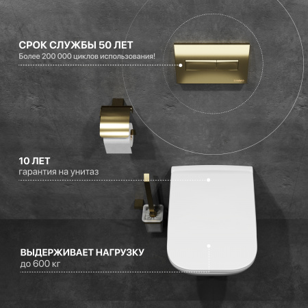 Комплект Унитаз подвесной DIWO Сочи 7508N003-0079 безободковая + Крышка Yakut 0344 с микролифтом + Инсталляция + Кнопка 7325 золотая