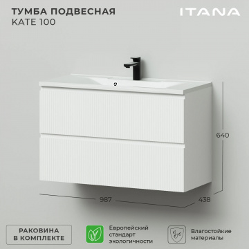 Комплект тумба Итана Kate 100 (987х438х640) подвесная, с раковиной Milena 100 Бланж (CS00091690)
