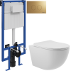 Комплект Унитаз подвесной Aqueduto Ovo OVO0120 безободковый, с микролифтом, белый матовый + Инсталляция STWORKI + Кнопка Хельсинки 500474 золотая матовая