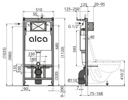 Инсталляция Alcadrain AM101/1120-4:1 RU для унитаза с белой клавишей смыва M670  (AM101/1120-4:1 RU M670-0001)