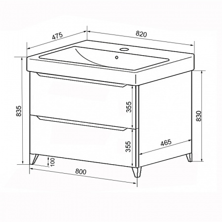 Комплект Тумба Azario LOTOS 80/2 Н 820х475х835 напольная с раковиной Monte 80 (CS00081987)