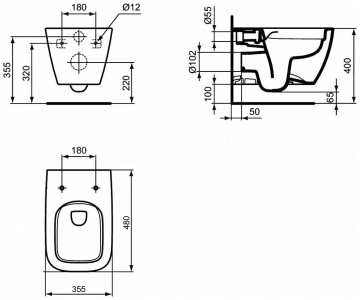 Унитаз подвесной Ideal Standard i.life S безободковый, технология RimLS+, глубокий смыв. Короткая проекция - 48 см (T459201)