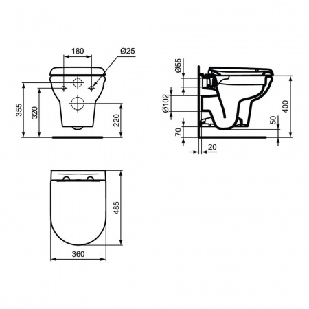 Унитаз подвесной Ideal Standard EXACTO безободковый, с сиденьем микролифт (R002601)