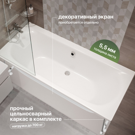 Акриловая ванна STWORKI Хадстен 180x80 см, с каркасом
