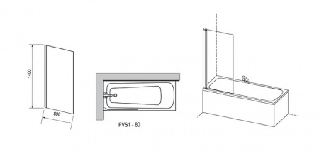 Шторка на ванну Ravak Pivot PVS1-80 стекло Transparent,  профиль Черный (79840300Z1)