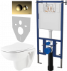 Комплект Унитаз подвесной Seramiksan Petite + Крышка AG50006 с микролифтом + Инсталляция DIWO + Кнопка 7315 золотая