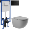 Комплект Унитаз подвесной Aqueduto Ovo OVO0130 безободковый, с микролифтом, серый матовый + Инсталляция STWORKI + Кнопка Хельсинки 500471 черная матовая