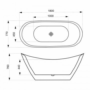 Ванна акриловая Azario MELADO 1800х770х760 белая с черными внешними стенками, свободностоящая в комплекте с сифоном и металлическими ножками (AZ-6107-18B)