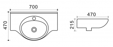 Раковина подвесная Azario 700x470x215, белый (TEO-70)