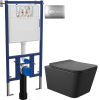 Комплект Унитаз подвесной Aqueduto Macio MAC0140 безободковый, с микролифтом, черный матовый + Инсталляция DIWO + Кнопка 7311 хром матовый