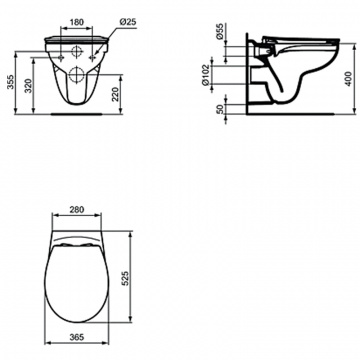 Унитаз подвесной  Ideal Standard TIRSO Rimless безободковый с сидением и крышкой (R034301)
