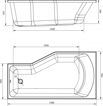 Акриловая ванна STWORKI Кронборг L 150x75 см, с ножками
