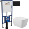 Комплект Унитаз подвесной Aqueduto Macio MAC0110 безободковый, с микролифтом, белый глянцевый + Инсталляция DIWO + Кнопка 7323 черная матовая