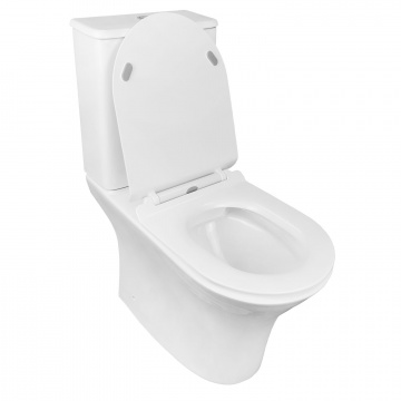 Унитаз-компакт AZARIO FRETTA ROUND 650x340x790 напольный, безободковый, в комплекте с бачком и сиденьем микролифт, сливная арматура Geberit (AZ-7121-G)