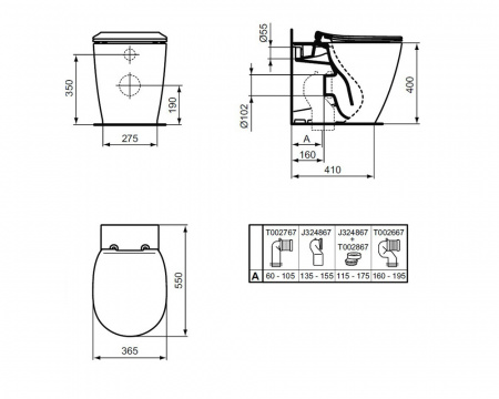 Унитаз приставной Ideal Standard Connect AquaBlade® безободковый, глубокий смыв (E052401)