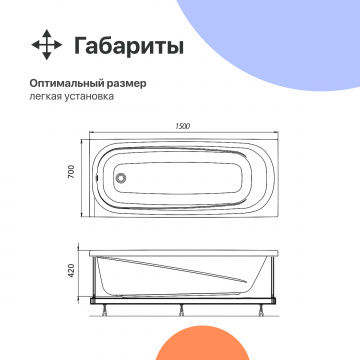 Акриловая ванна DIWO Кострома 150x70 см, с ножками