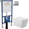 Комплект Унитаз подвесной Aqueduto Macio MAC0110 безободковый, с микролифтом, белый глянцевый + Инсталляция DIWO + Кнопка 7311 хром матовый