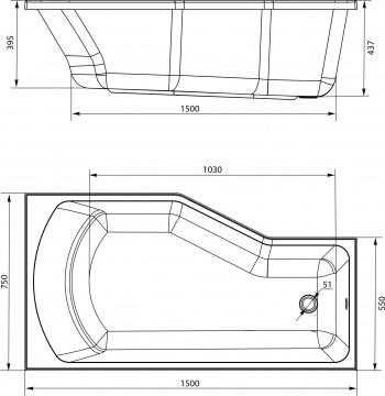 Акриловая ванна STWORKI Кронборг R 150x75 см, с ножками