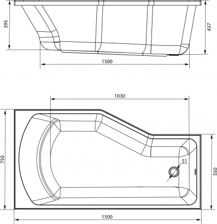 Акриловая ванна STWORKI Кронборг R 150x75 см, с ножками