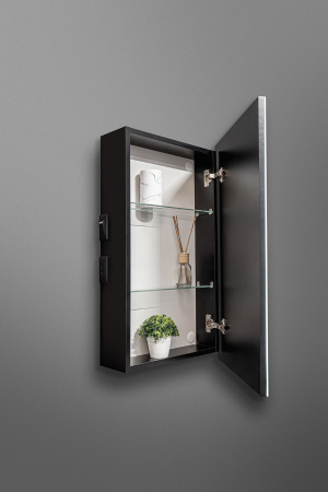 Зеркало-шкаф AZARIO Hamburg-BLACK 462х148х762 с подсветкой, механический выключатель, черный (LED-00002669)