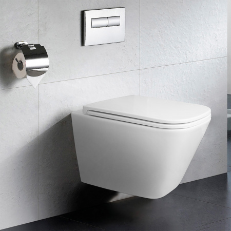 Унитаз подвесной Azario Teramo 340х490х350 безободковый, слив "Торнадо",  в комплекте с сидением микролифт (AZ-0052-UQ3)