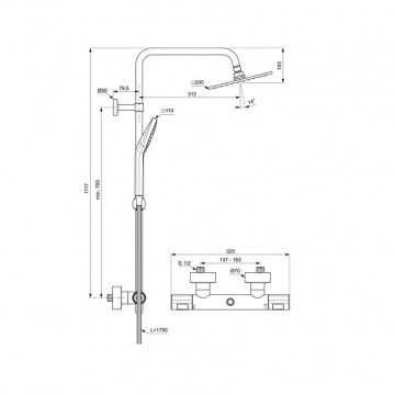 Душевая колонна Ideal Standard Ceratherm T100 с термостатическим смесителем, для душа (A7240AA)