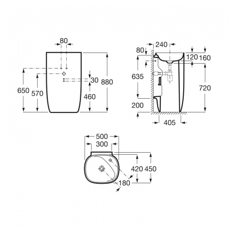 Раковина Roca BEYOND Totem 500х450х880, напольная, белая (7.3270.B.000.0)