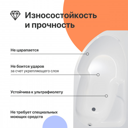 Акриловая ванна DIWO Сочи R 170x95 см, угловая, с каркасом, асимметричная