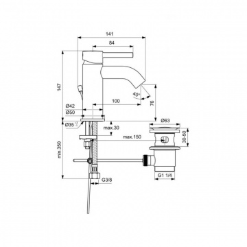 Смеситель для раковины Ideal Standard KOLVA, система EasyFix®, керамический картридж, черный матовый (BC666U4)
